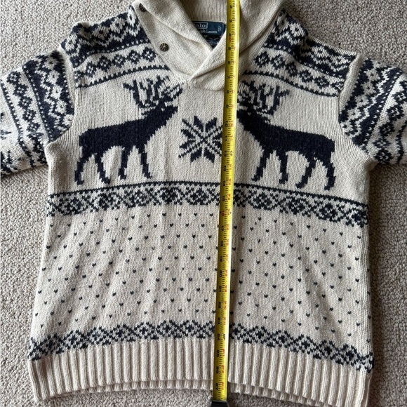Ralph Lauren Men’s Large Sweater Cream Reindeer Winter Grandpa Cozy Classic - Picture 11 of 14